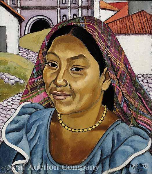 Appraisal: Jose Mejia Vides Salvadoran - Indian Woman oil on woven