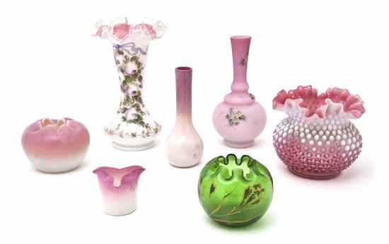 Appraisal: A Collection of Seven Victorian Glass Articles comprising two peach