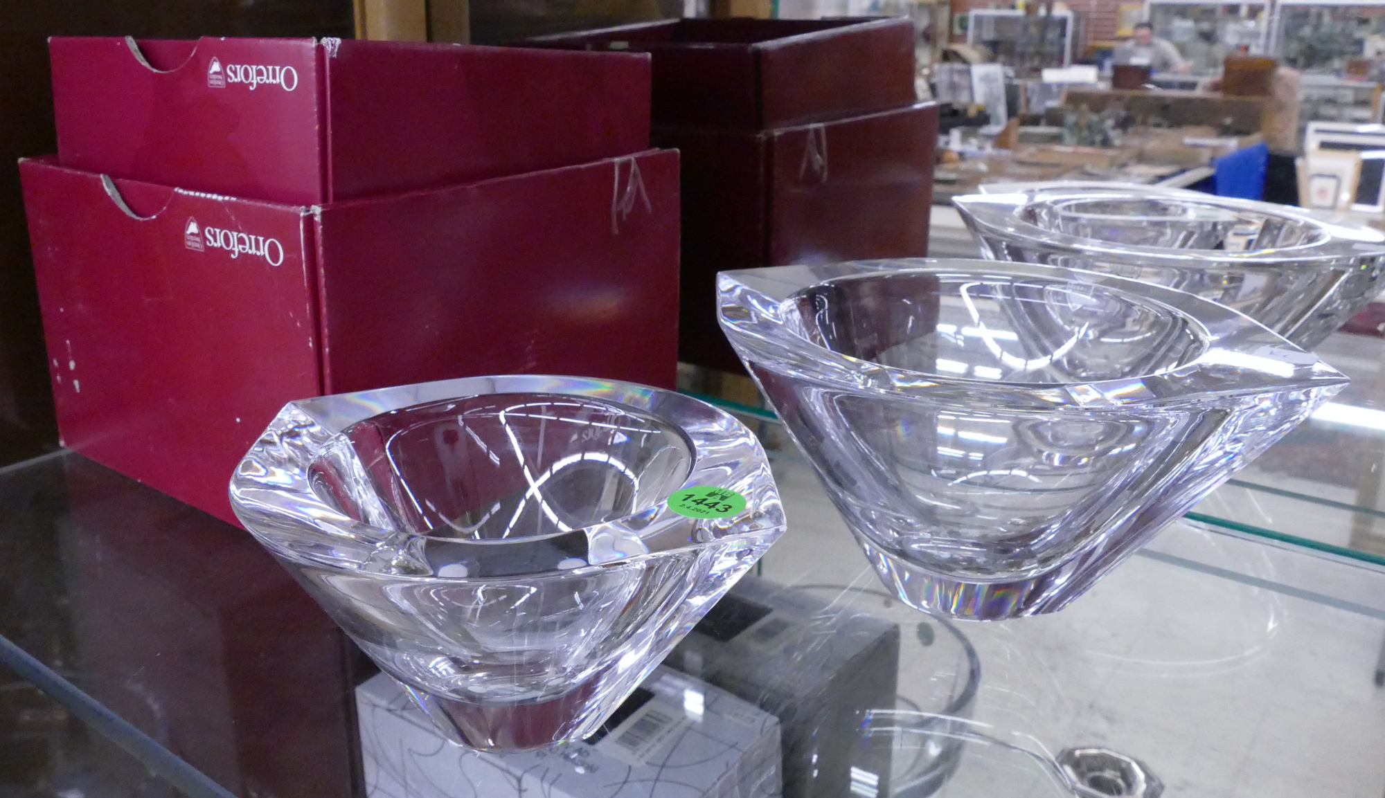 Appraisal: pc Orrefors Crystal Bowls with Boxes- '' and ''