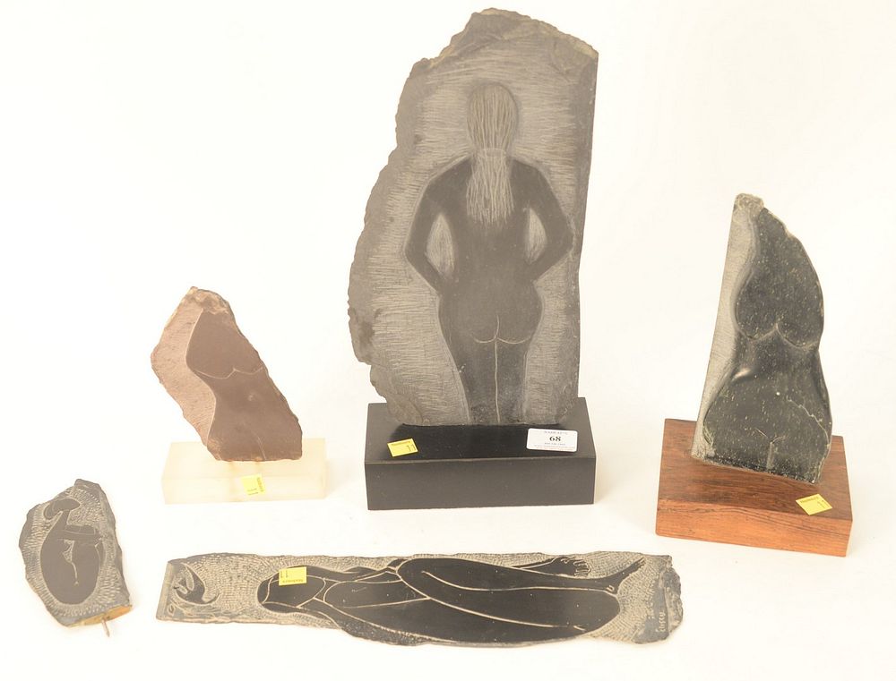 Appraisal: Group of Five Carved Slate Nude Figures to include two