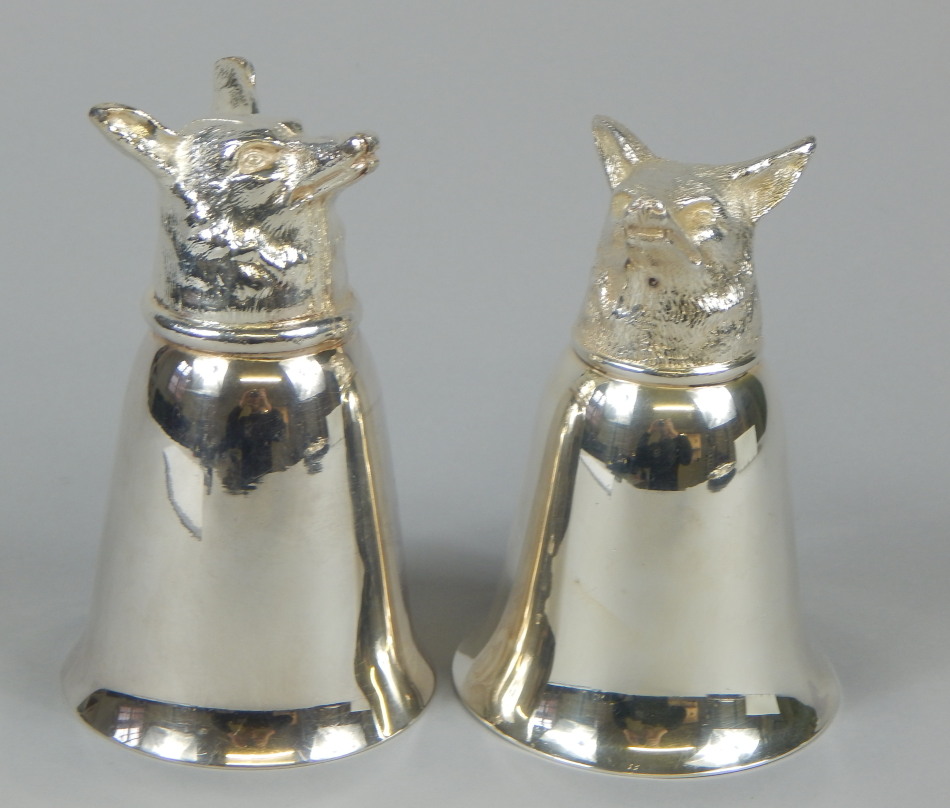 Appraisal: Two similar modern silver plated stirrup cups each cast with