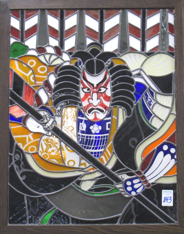 Appraisal: STAINED AND LEADED GLASS PORTRAIT WINDOW Shogun by J Melloy