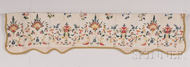 Appraisal: Floral Crewelwork Valance th century wool yarns on a linen