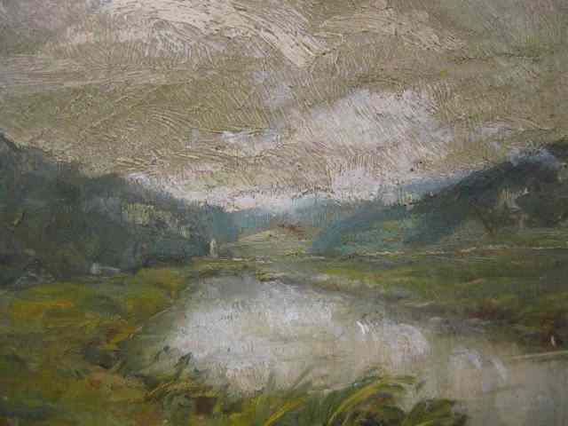 Appraisal: Aus dem Brenztal Oil landscape with stream on board image