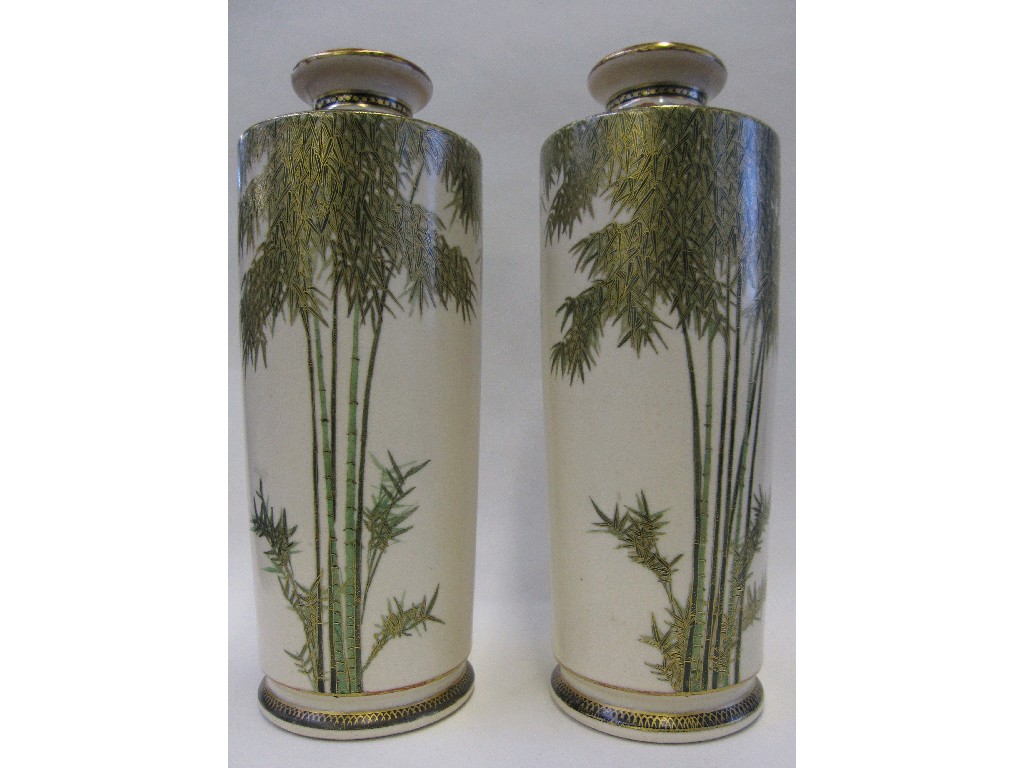 Appraisal: Pair of Satsuma vases with painted decoration of bamboo trees