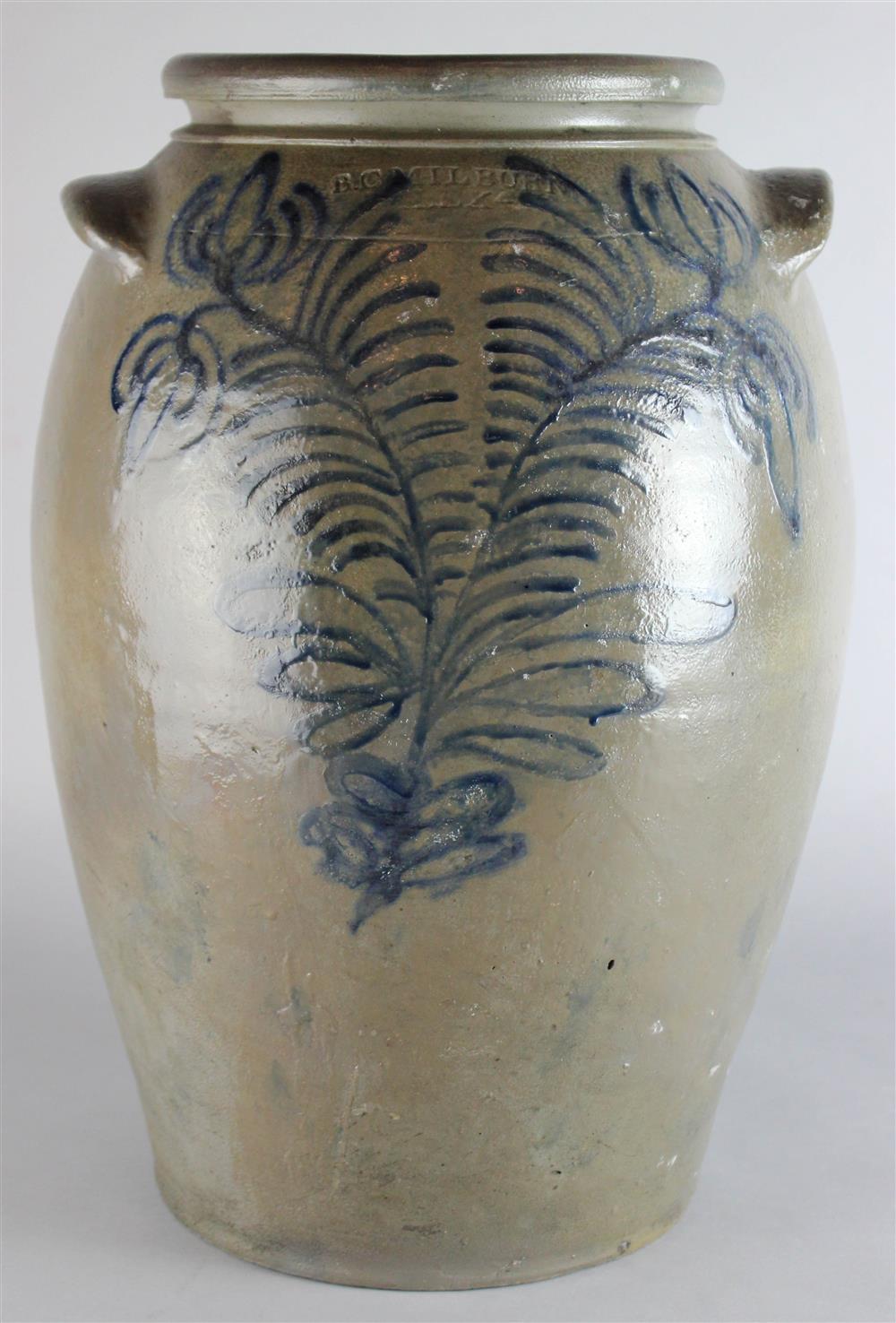 Appraisal: ALEXANDRIA VIRGINIA B C MILBURN SLIP GLAZE DECORATED FOUR GALLON