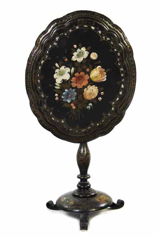 Appraisal: A Victorian Painted and Mother-of-Pearl Inlaid Papier Mache Tea Table