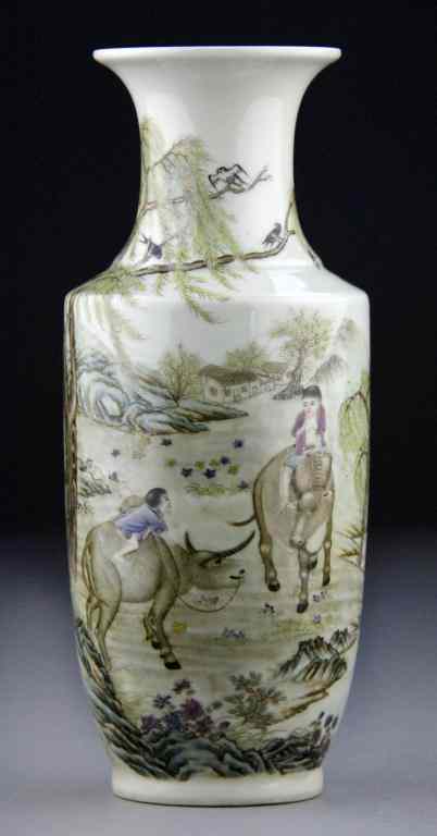 Appraisal: Chinese Famille Verte Porcelain VaseFinely painted to depict children riding