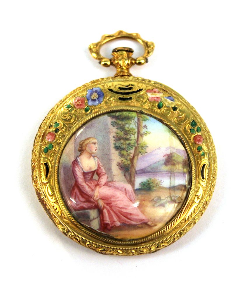 Appraisal: K Yellow Gold Enamel Watch Case Locket K yellow gold