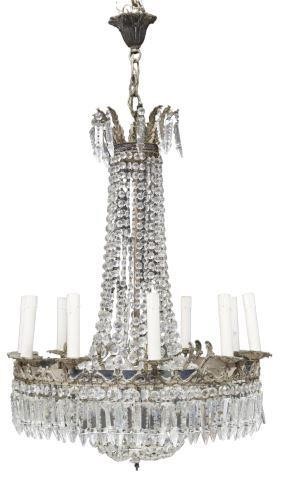 Appraisal: Empire style silver-tone metal sixteen-light chandelier th c crystal beaded