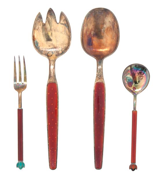 Appraisal: Sale Lot Four Norwegian Silver Gilt and Enamel Forks and