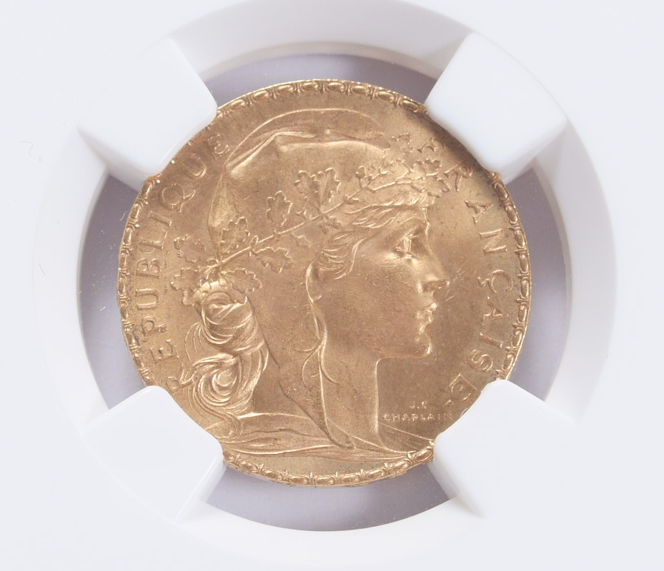 Appraisal: GOLD FRANCS ROOSTER NGC MS Slabbed and graded MS by