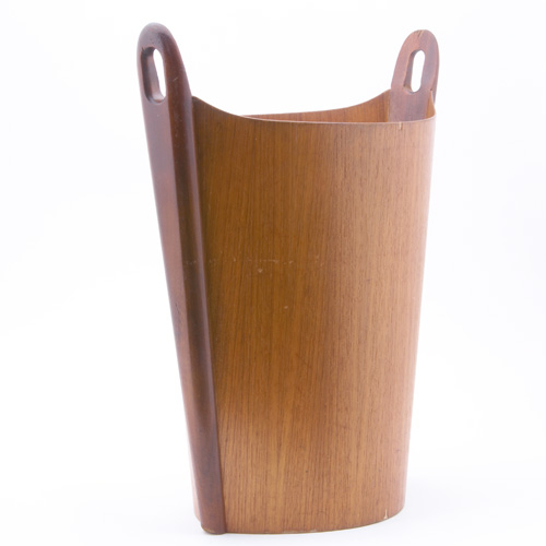 Appraisal: P S HEGGEN Molded teak waste basket with two handles