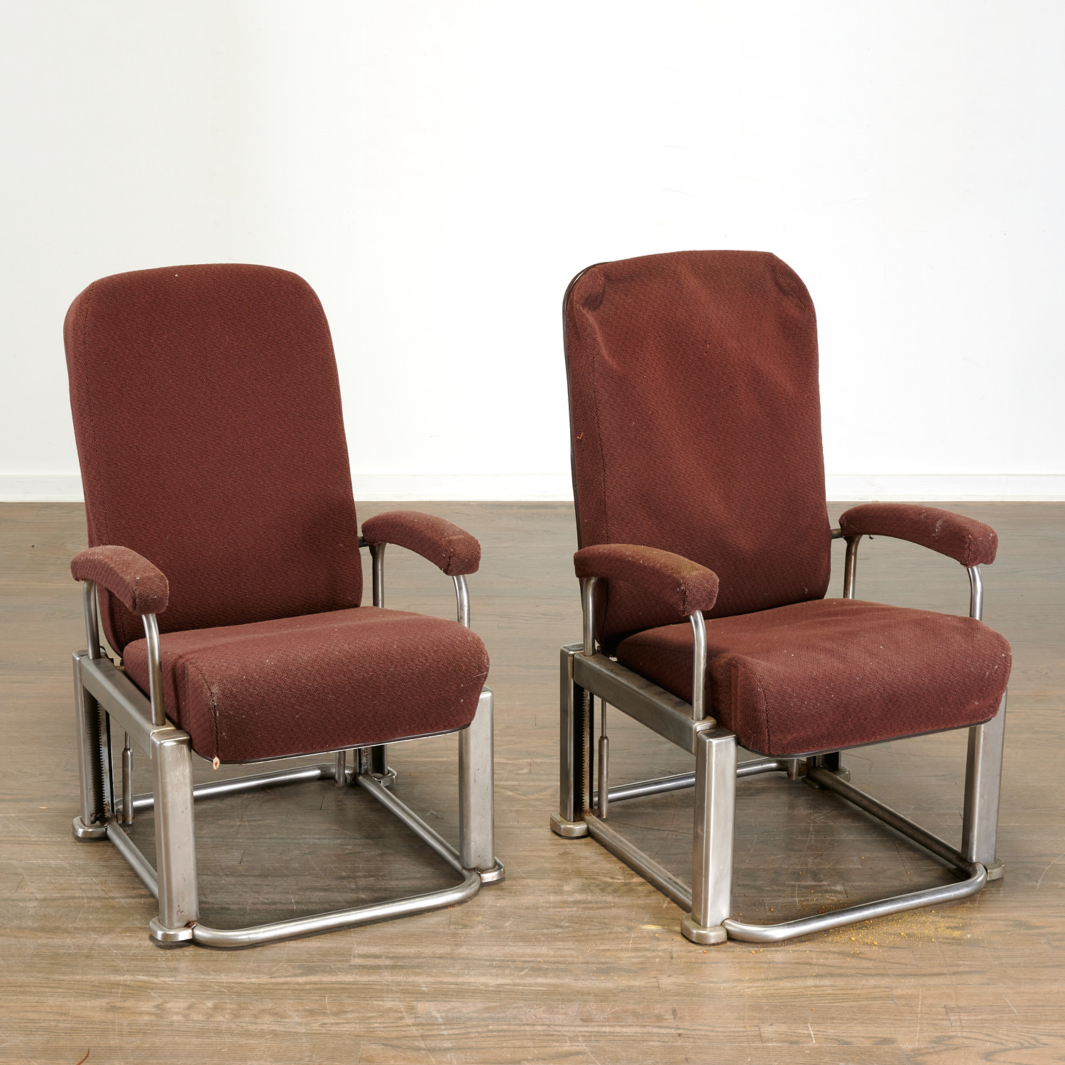 Appraisal: HENRY DREYFUSS PAIR FOLDING PULLMAN CHAIRS c American aluminum steel