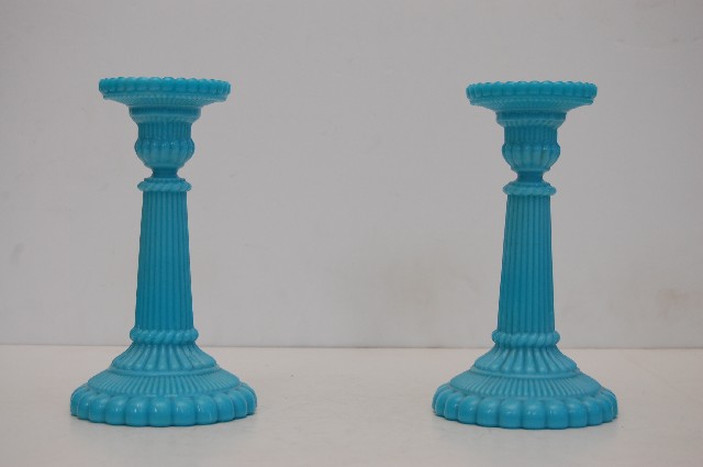 Appraisal: PAIR PRESSED BLUE GLASS CANDLESTICKS