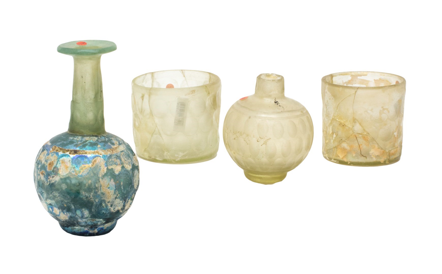 Appraisal: Two Persian glass beakers and two glass flasks fragmentary with