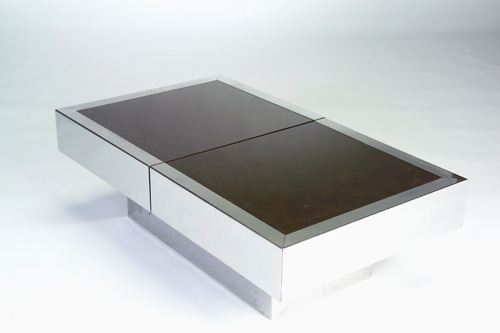 Appraisal: WILLY RIZZO Coffee table bar of polished chrome with inset