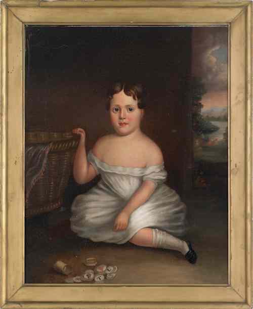 Appraisal: American oil on canvas portrait of a young girl ca