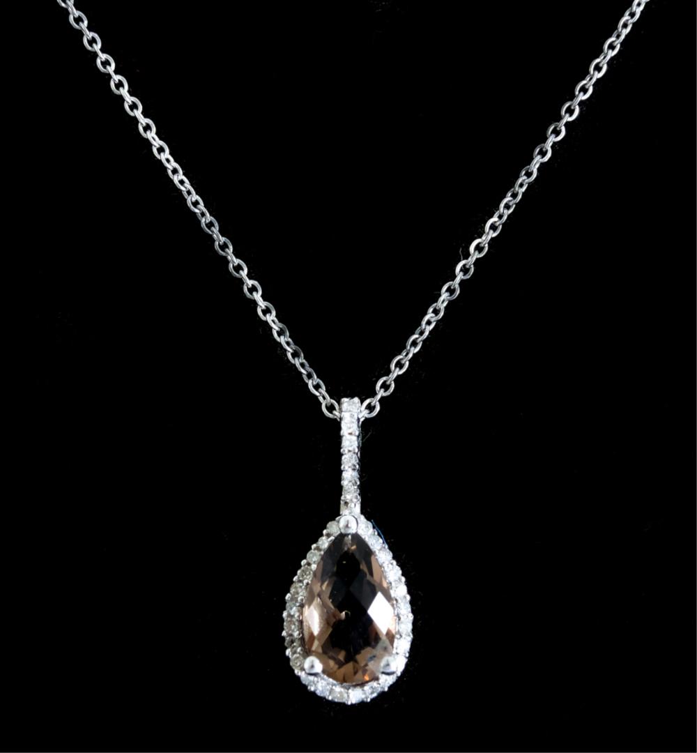 Appraisal: K WG TOPAZ DIAMOND PENDANT NECKLACE k white gold necklace