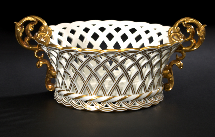 Appraisal: Fine and Rare Edouard Honore Paris Reticulated White-and-Gold Porcelain Two-Handled