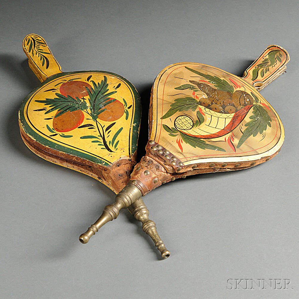 Appraisal: Two Yellow Paint-decorated Bellows New England early th century one