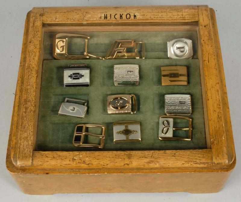 Appraisal: Hickok Belt Buckle Store Display Box Description Pine with glass