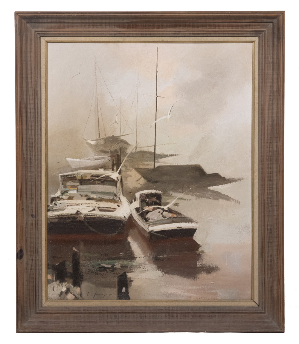 Appraisal: CHARLES C GRUPPE CT - Boats in a Misty Morning