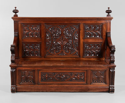 Appraisal: Carved Walnut Hall Bench probably American second half th century