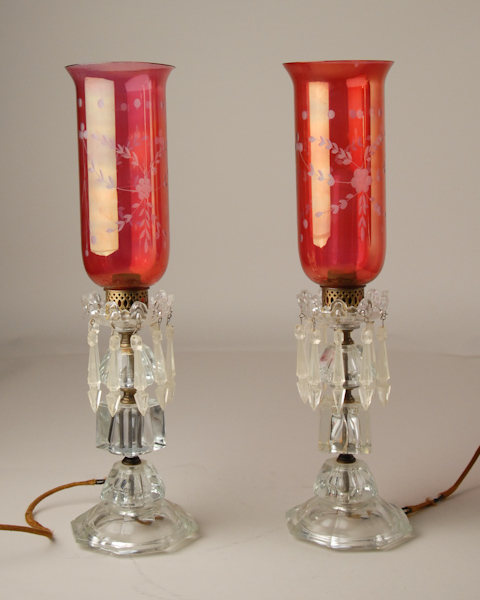 Appraisal: A Pair of Glass Luster Lamps electrified with hanging cut