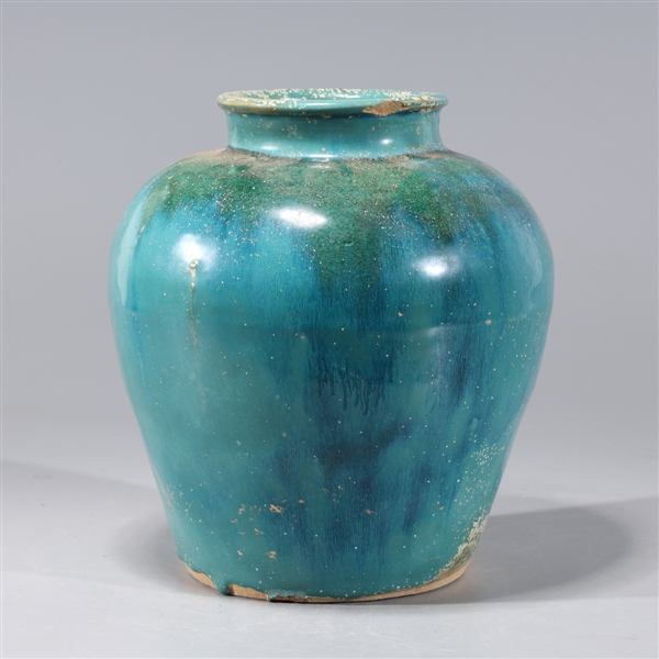 Appraisal: Chinese early style ceramic vessel in blue and green tones