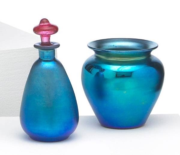 Appraisal: Two Steuben blue Aurene glass articles circa 's comprising a