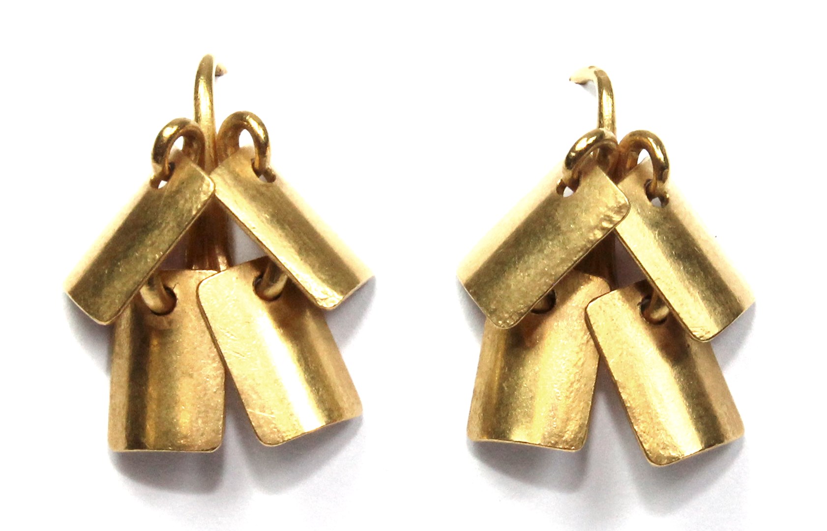 Appraisal: A pair of gold pendant earrings each formed from four