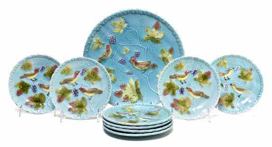 Appraisal: A Majolica Dessert Service comprising eight plates and a cake