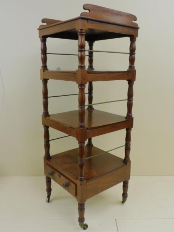 Appraisal: SHERATON FOUR TIERED WHATNOT SHELF TH C mahogany Turned post