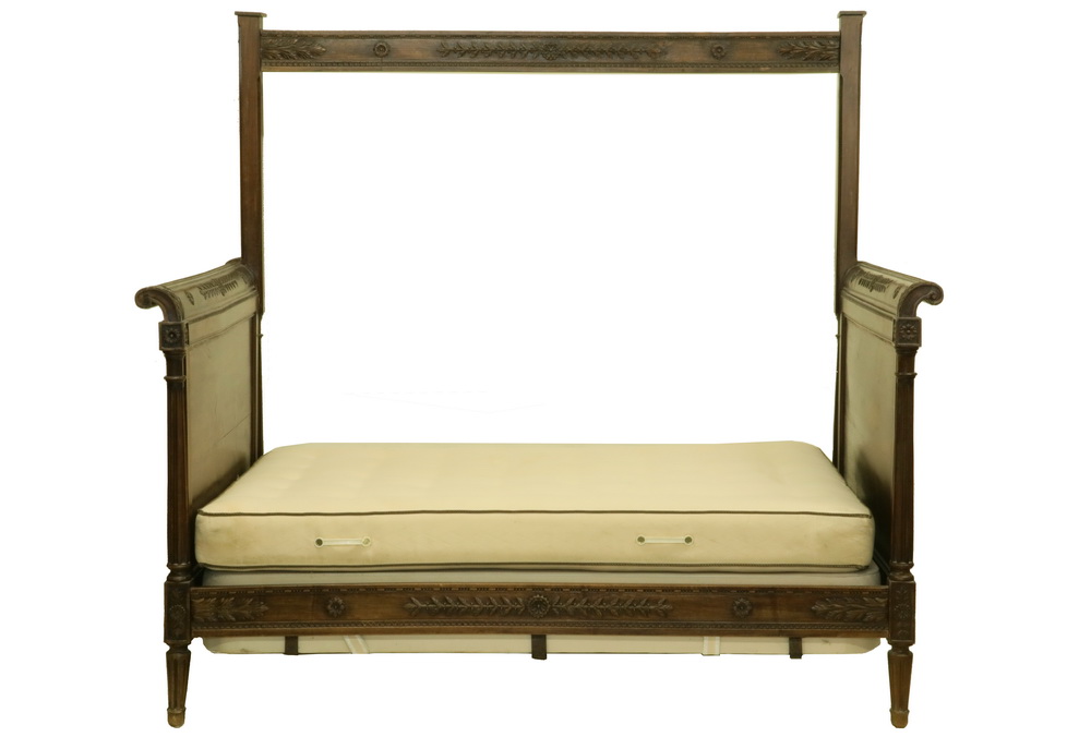 Appraisal: FRENCH DAYBED Louis XV Style Walnut Daybed with back drape