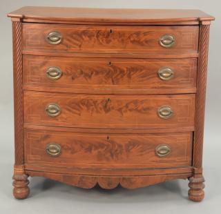 Appraisal: Mahogany inlaid four drawer chest with spiral carved columns ht