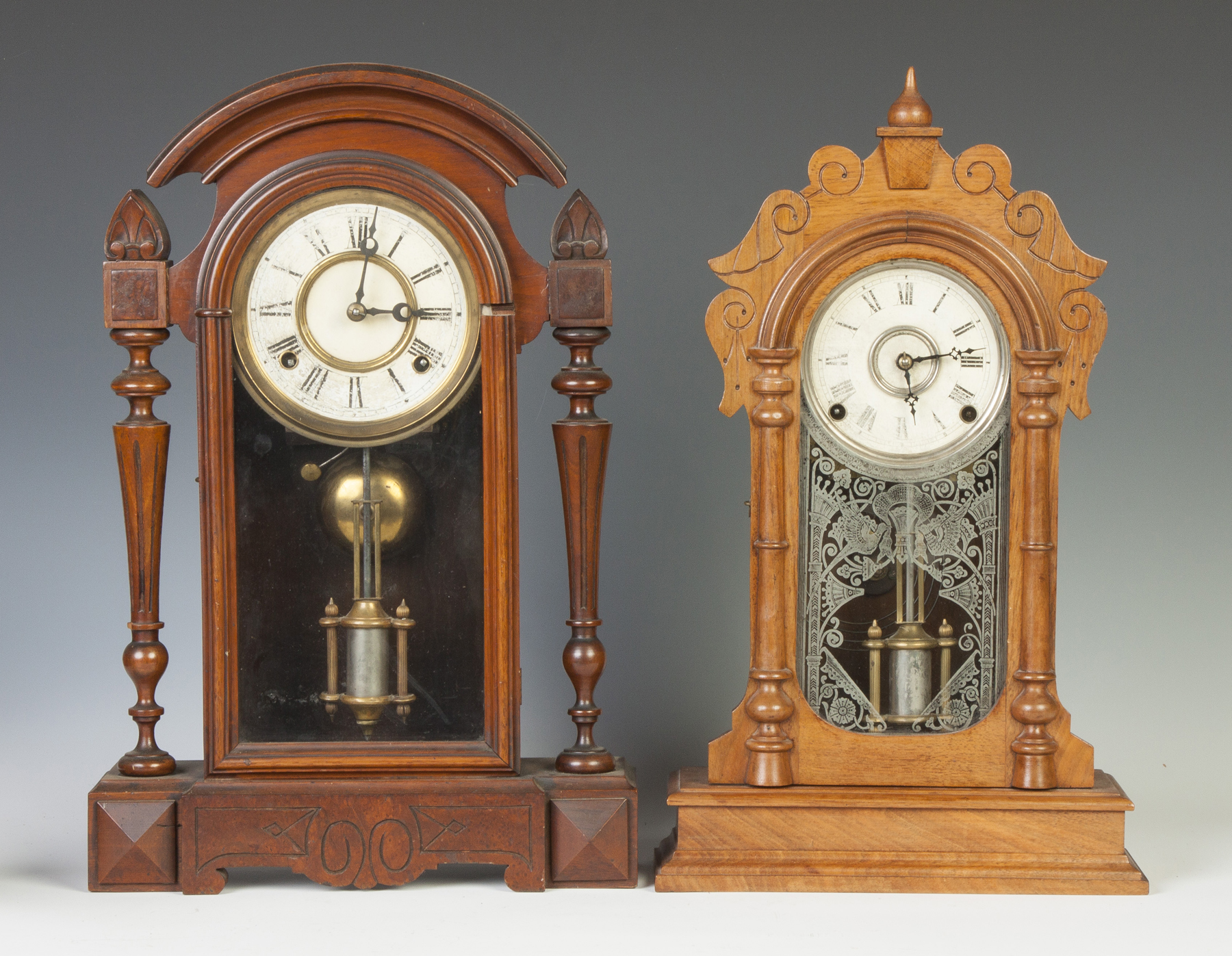 Appraisal: F Kroeber Jefferson Model Shelf Clock Carved Victorian walnut case