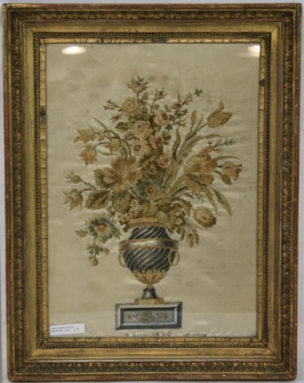 Appraisal: CA DATED SILK WORK PICTURE CHENILLEembroidery with golden thread accents