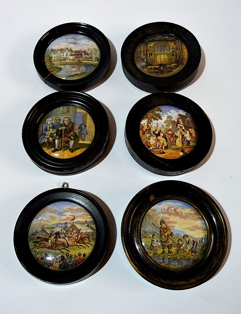 Appraisal: A collection of six pot lids all framed including Sandringham