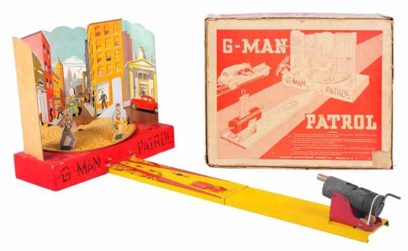 Appraisal: Extremely Rare Baldwin G-Man Patrol Target Set Colorful cardboard back