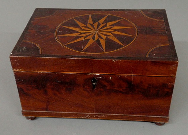 Appraisal: American mahogany trinket box th c the top with inlaid