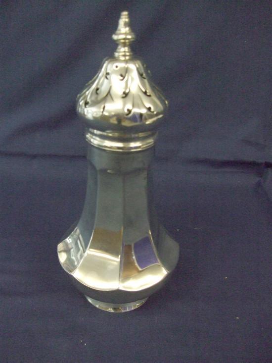 Appraisal: George V silver vase shaped sugar castor Birmingham oz h