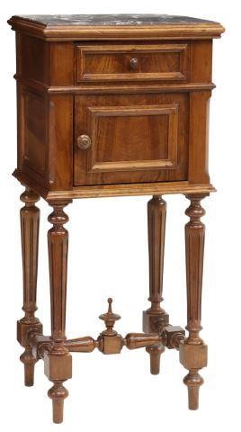 Appraisal: French Henri II style marble-top walnut nightstand late th c