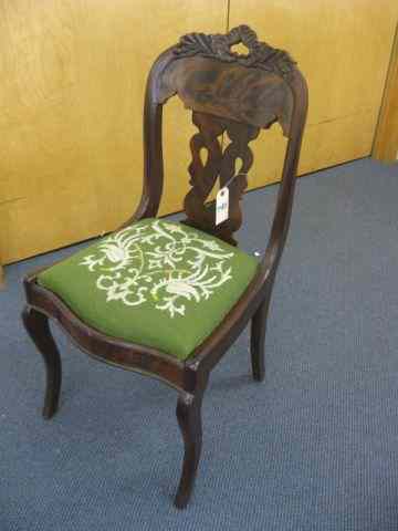 Appraisal: Victorian Mahogany Side Chair bird fauna needlepoint seat