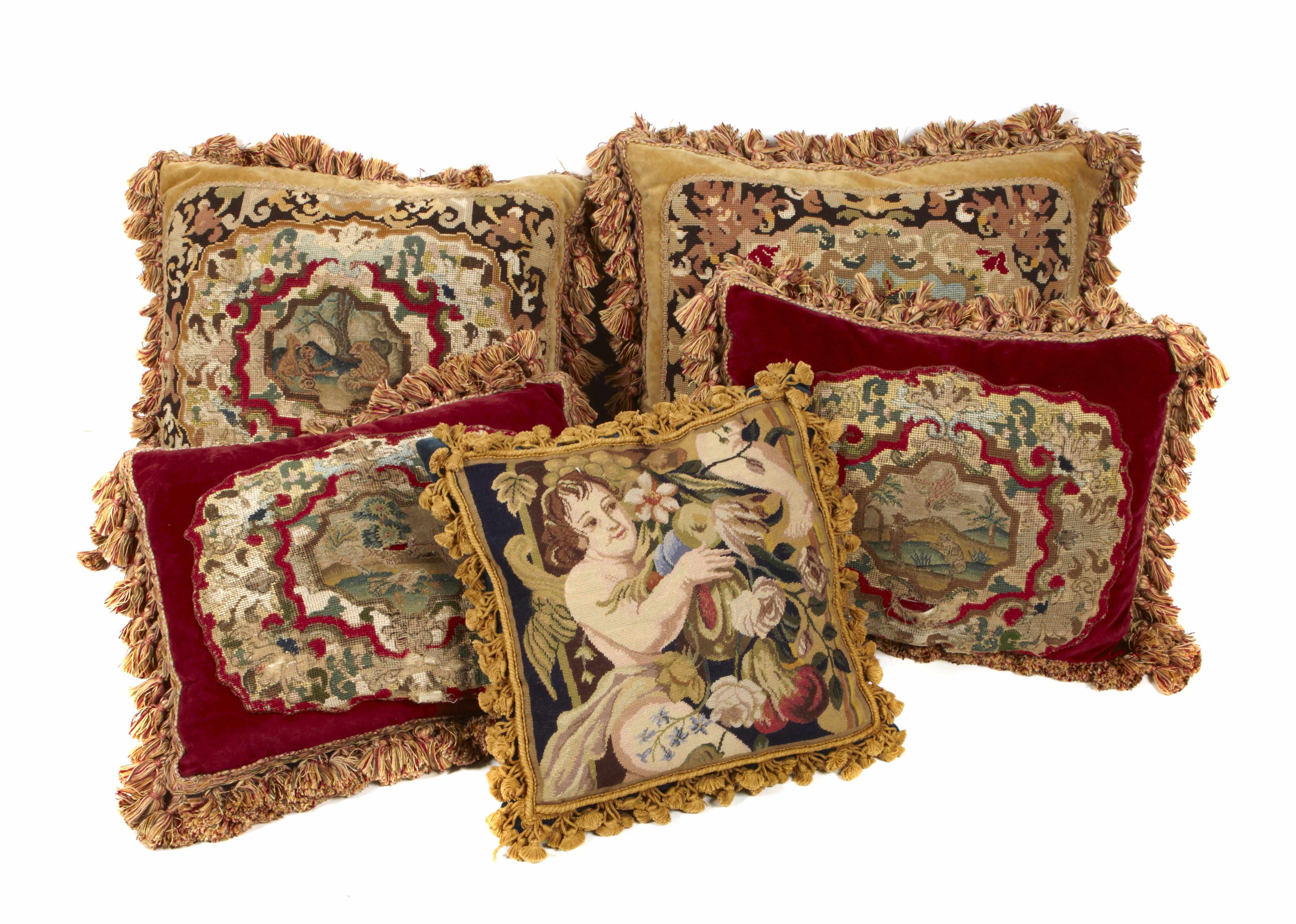 Appraisal: A group of five tapestry fragment and needlework pillows height