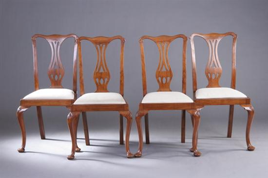 Appraisal: SET FOUR CHIPPENDALE STYLE WALNUT SIDE CHAIRS early th century