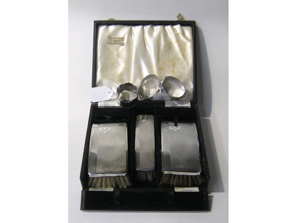 Appraisal: Lot comprising a cased hair brush set a pair of