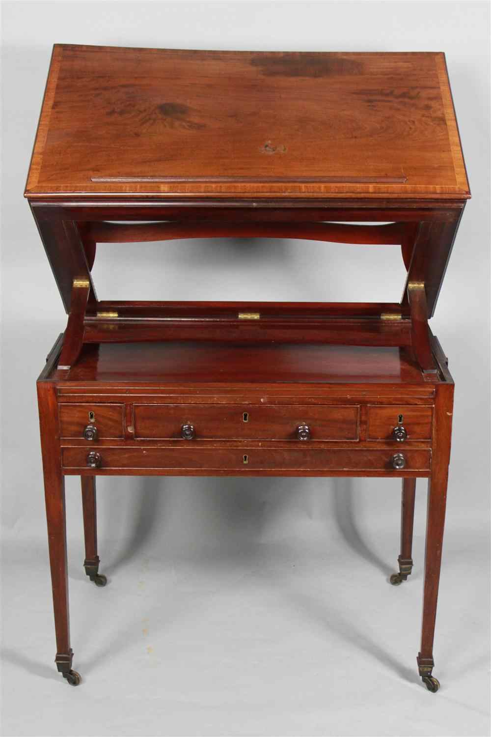 Appraisal: REGENCY MAHOGANY INLAID ARCHITECT'S DESK circa the recantangular crossbanded and