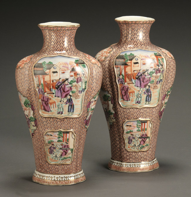 Appraisal: Pair of Chinese Export 'Mandarin Palette' Vases th Century Each