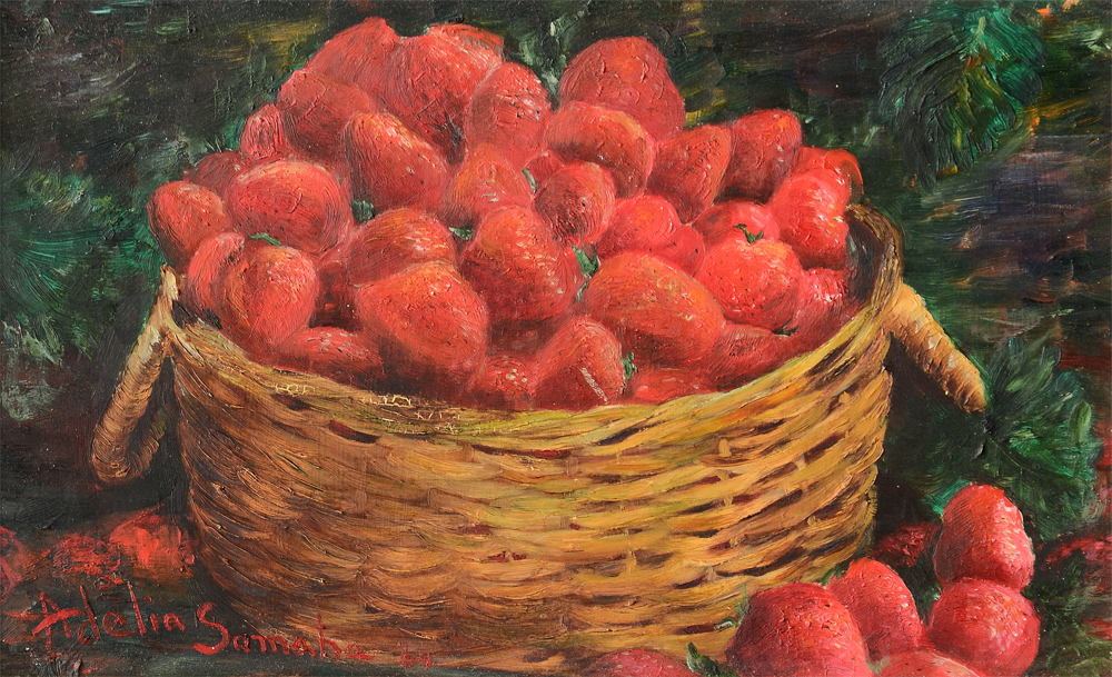 Appraisal: SAMAHA Adelia American th Century Still Life of Strawberries Oil